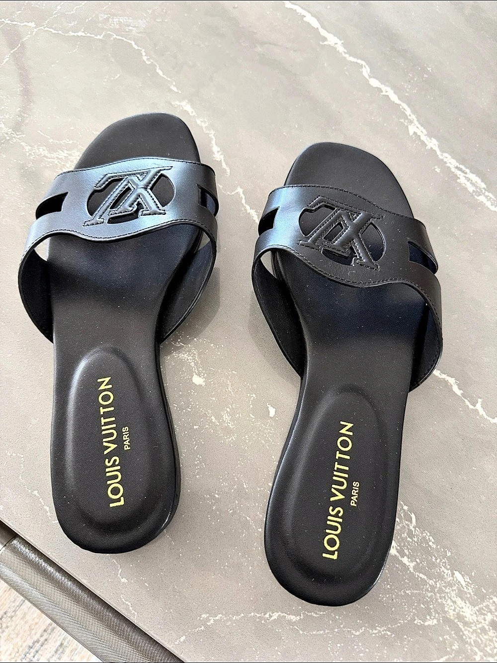 Louis Vuitton Lock It Flat Mule Black Sandals